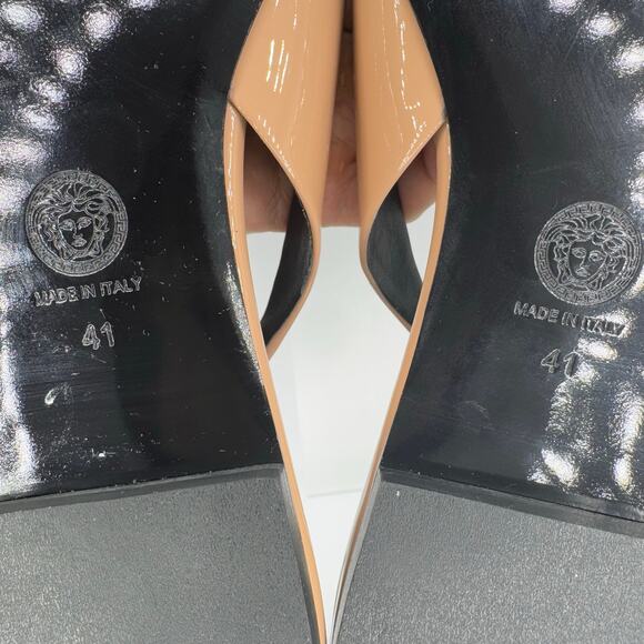 Versace Tan Patent leather Medusa-plaque slingback ballerina shoes IT 41 - Picture 11 of 14